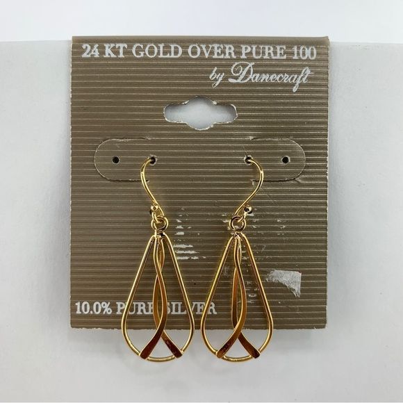 Danecraft 24k Gold over Silver Teardrop Earrings - Picture 3 of 6